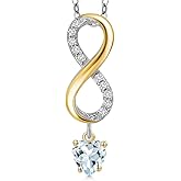 Gem Stone King 925 Silver and 10K Yellow Gold Sky Blue Aquamarine and Lab Grown Diamond Pendant Necklace for Women | 0.91 Cttw | Gemstone March Birthstone | Heart Shape 5MM | With 18 Inch Silver Chain