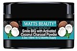 Watts Beauty Activated Coconut Charcoal Powder for Whiter Teeth Without Sensitivity - All Natural Teeth Whitening Charcoal for a Brighter Smile, Naturally - Large 3.3oz