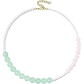 KissYan Beaded Necklaces for Women, 14K Gold Plated Natural Gemstones Beach Choker, Boho Handmade Crystal Ball Chain Pink Blue Stone Summer Jewelry Gifts