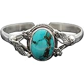 Handcrafted Silver-Tone Alloy Turquoise Bracelet for Women - Vintage-Style Southwestern Jewelry with Artificial Turquoise Stone - Boho Chic Cuff Bracelet