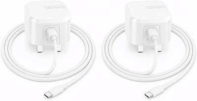 AMPLE 25W USB-C PD UK Charger 2 Pack for Lenovo Tab M10 P11 P12 White Cable