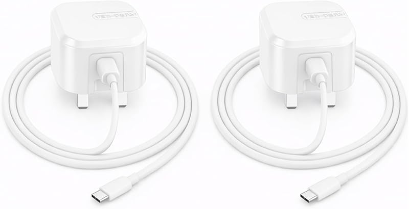 AMPLE 25W USB-C PD UK Charger 2 Pack for Lenovo Tab M10 P11 P12 White Cable