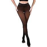 HEPOE Fleece Lined Tights Sheer Women, Tummy Control Fake Translucent Thermal Pantyhose Leggings Warm Tights for Winter