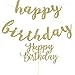 Happy Birthday Banner, Gold Glitter Birthday Decorations Party, Happy Birthday Cake Topper Glitter Gold
