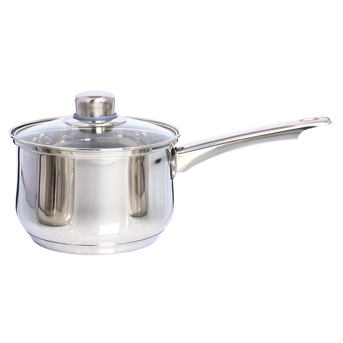 Buckingham Deep Saucepan with Tempered Glass Lid Premium Stainless Steel Cooking Pot Suitable All Heat Source Including Induction 18 Cm 2.8 litres