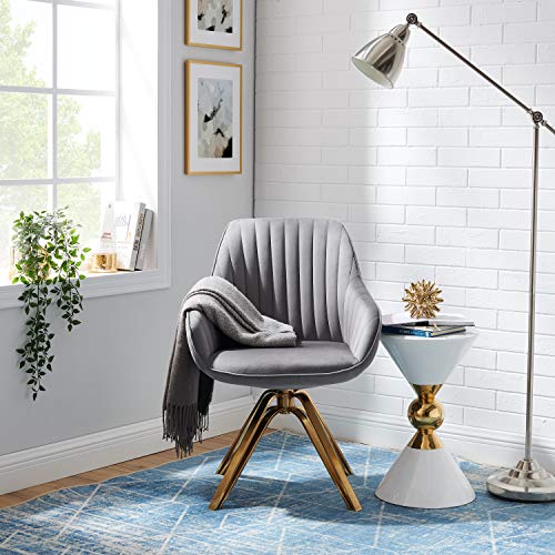 Volans Mid Century Modern Desk Chair No Wheels, Upholstered Swivel