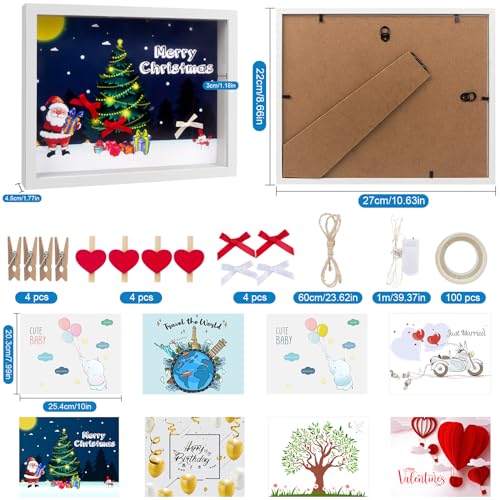 Totofac 3D Bilderrahmen zum Befüllen 27x22 cm, Spardose Weiß Lackierter Holzbilderrahmen, 3D Bilderrahmen Sparbüchse für Hochzeit Taufen Reisen Valentinstag Weihnachten Geldgeschenk