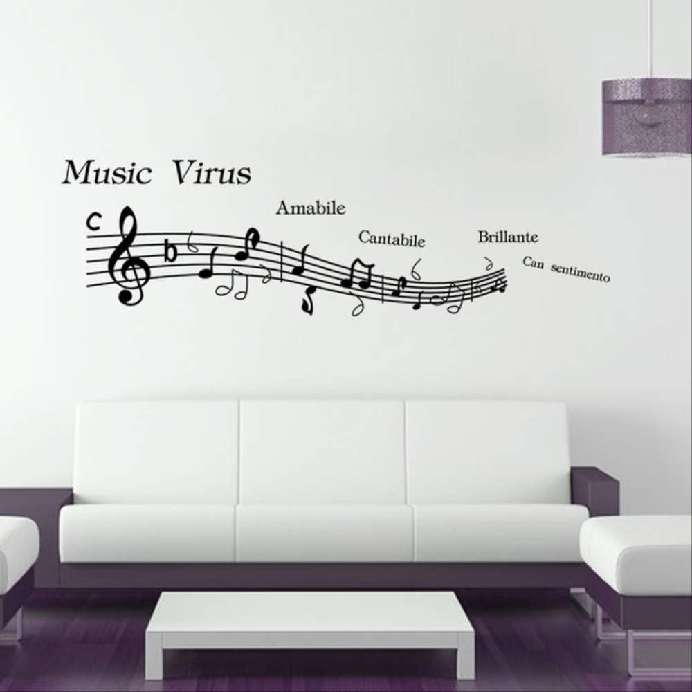 LWJZQT Wall Stickers Large Size Music Wall Sticker Bedroom Decor Music Note Removable Wall Decals Wallpaper Black