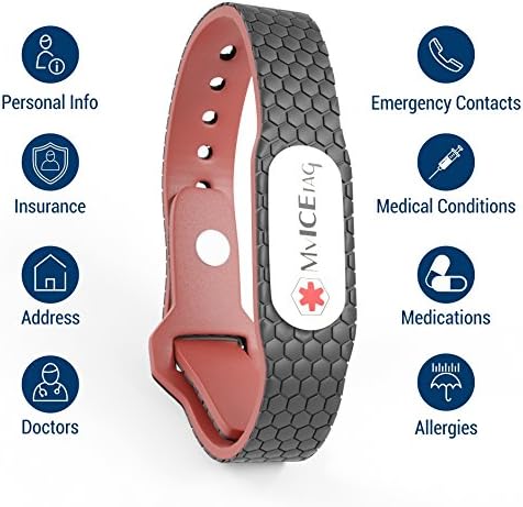 MyICETag Smart Medical Alert ID Bracelet, Safety, Sport, Emergency and Everyday Wristband - Fits Men, Women & Kids - Model Flex - Choose Your Color & Size