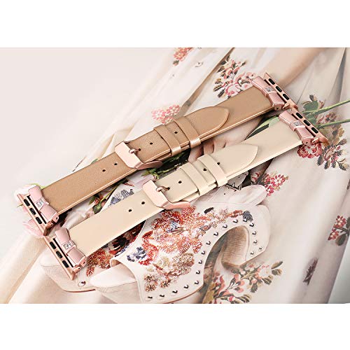 Secbolt Leather Bands Compatible Apple Watch Band 38mm 40mm iWatch Series 4, Series 3, Series 2, Series 1, Replacement Wristband Strap Stainless Steel Buckle,Rose Gold 2