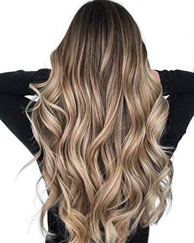 Ugeat 16inch/40cm Tape in Human Hair Extensions Ombre Black Fading to Brown and Blonde Balayage Seamless Glue in Human Hair Extensions 50g/20pcs