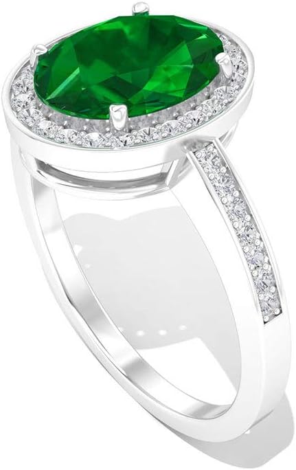1.9Ct Emerald Diamond IGI Certified Ring, Oval Green Solitaire Gemstone Engagement Ring, IJ-SI Color Clarity Diamond Halo Ring, May Birthstone Ring