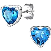 FindChic Sparkling Birthstone Heart Stud Earrings for Women, Silver Plated Studs Cubic Zirconia Earring with 925 Sterling Silver Post & Push Backs, 12 Months Birthday Anniversary Jewelry Gift