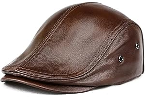 icehao Men's Adjustable Newsboy Hat Beret Hat Driving Hunting Fishing Hat Genuine Leather Ivy Cap Fashion Beret Hat Flat Cap.
