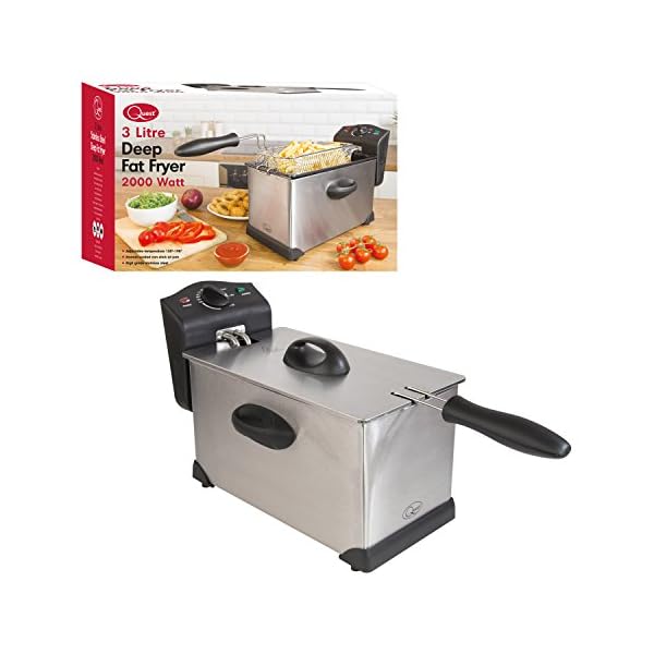 Quest 35140 3 Litre Stainless Steel Deep Fat Fryer / 130-190°C Adjustable Temperature / Lid Cover / Easy Clean Removable…