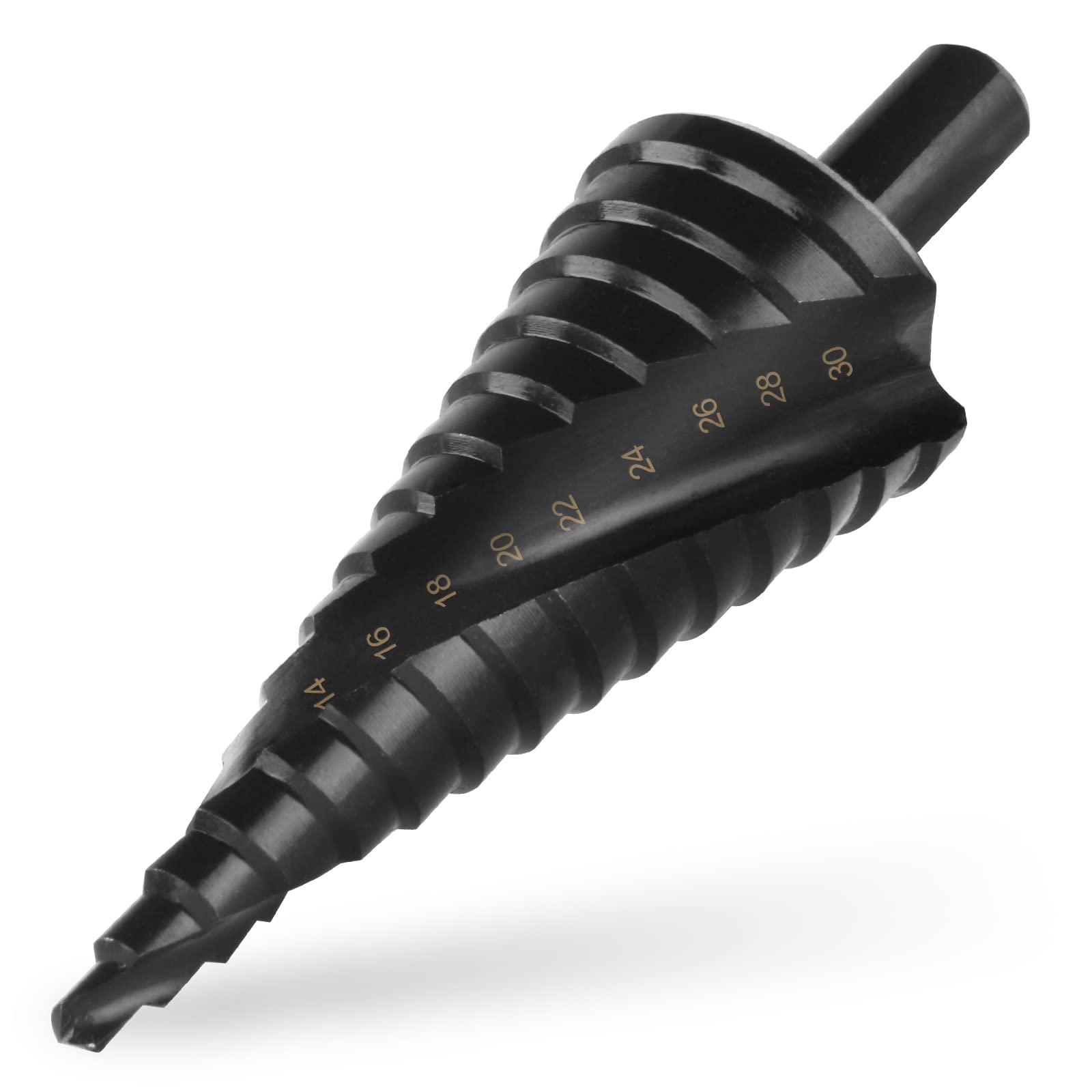 flintronic Spiral Grooved Step Drill Bit, 4mm-32 mm (5/32" to 5/4") HSS Titanium Coated, Hex Shank Metric Cut Tool for Wood, Stainless Steel,Metal Sheet