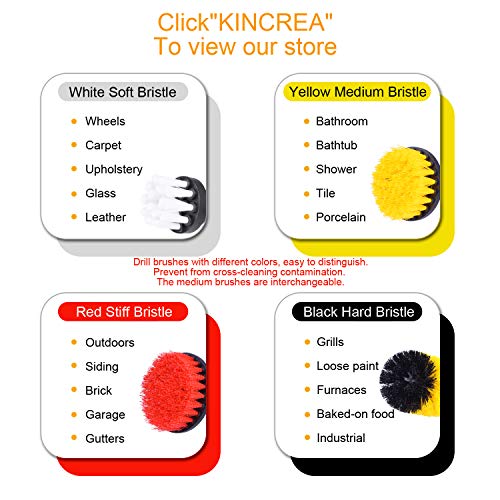 KINCREA 4 Piece Drill Brush Attachment Kit, Drill Brush Power Scrubber Stiff for Cleaning Pool Tile, Flooring, Brick, Ceramic, Marble and Grout JM001
