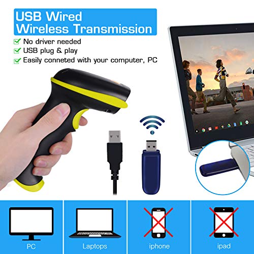 Esup Wireless Barcode Scanner 2-in-1 Wireless & USB 2.0 Wired Handheld 1D Barcode Reader with USB Receiver and Stand (Wireless & USB 2.0 Wired)