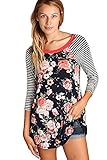 Shopglamla 3/4 Sleeves Print Detail Raglan Top Made in USA