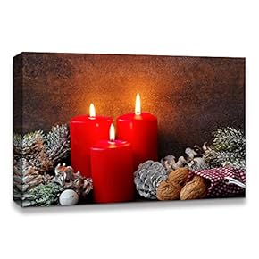 Canvas Wall Art Christmas Candles for Celebration Painting Artwork for Home Prints Framed - 12x18 inches