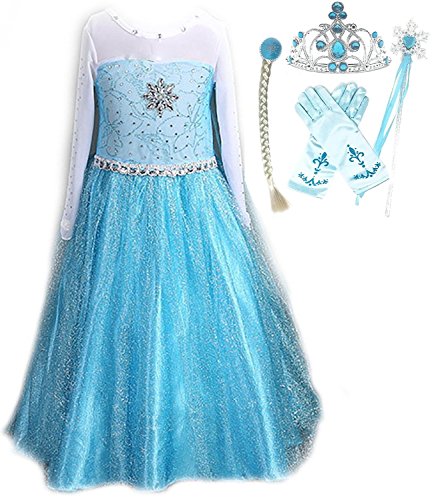 Snow queen elsa princess party dress costume with accessories (3-…