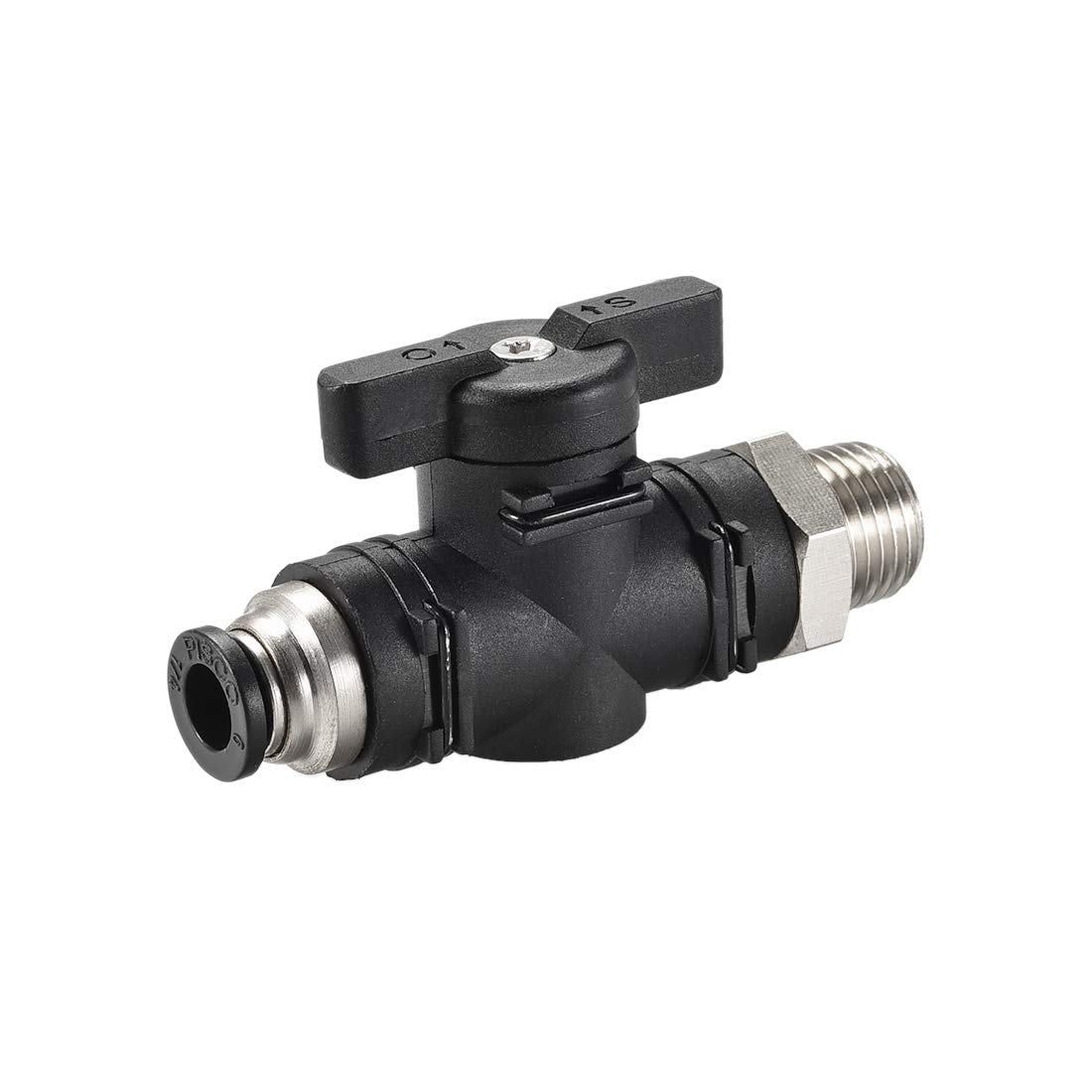 sourcing map Pneumatic Ball Valve, G1/4 to 6mm Inner Diameter, for Air Flow Control, Plastic Nickel Plated Brass Black