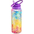 Home Tune Cute Water Bottle with Straw, BPA FREE Tritan &Leak Proof & Carry Handle & Pretty Design, 32oz/950ml (Colorful)