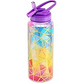 Home Tune Cute Water Bottle with Straw, BPA FREE Tritan &Leak Proof & Carry Handle & Pretty Design, 32oz/950ml (Colorful)