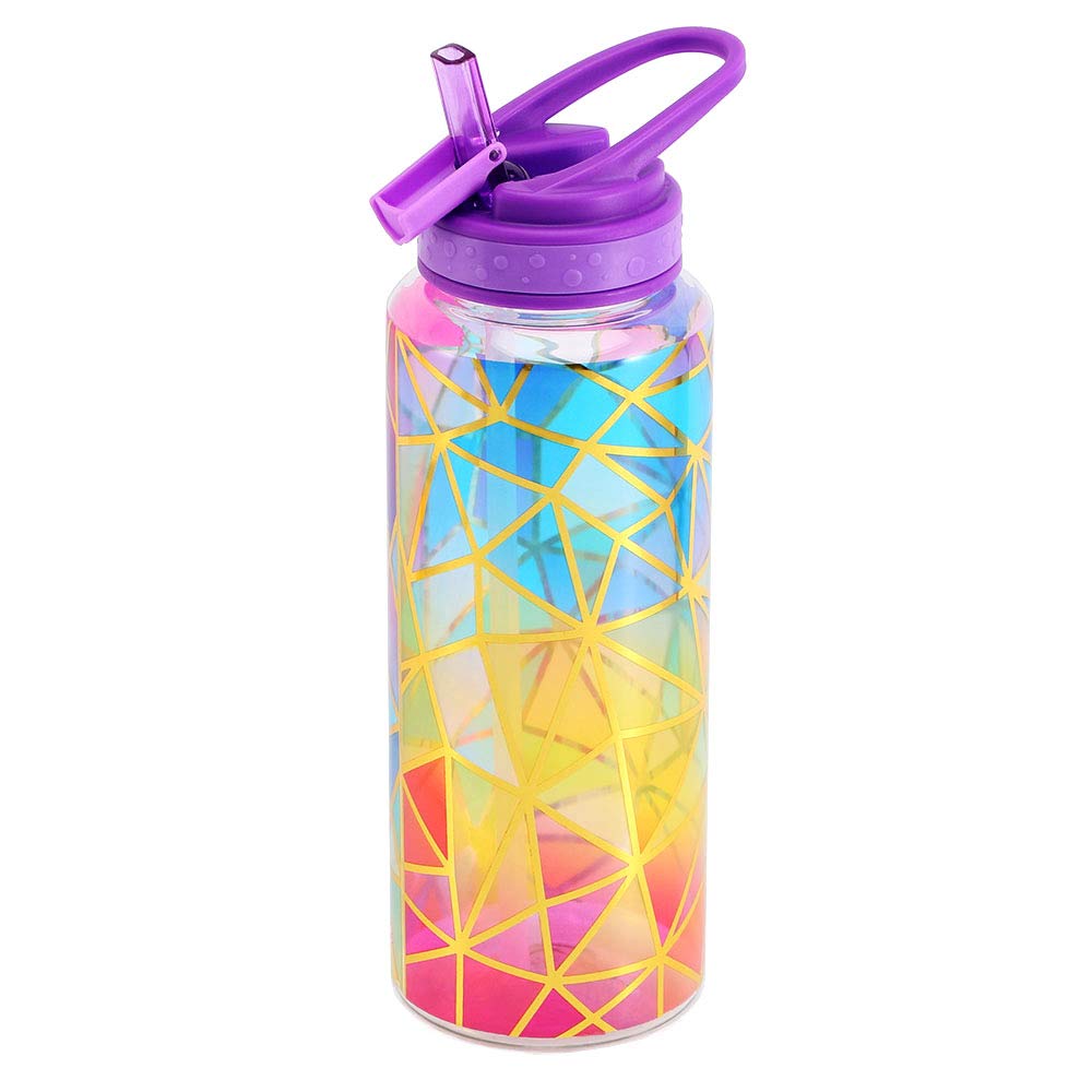 Home Tune Cute Water Bottle with Straw, BPA FREE Tritan, Leak-Proof & Dust-Proof Flip Straw, Carry Handle, 950ml - Colorful
