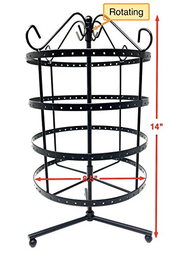 4 Tiers Rotating 92 pairs Earring Holder ~Necklace Organizer Stand ~ Jewelry Stand Display Rack Towers (Black) - Thumbnail 3