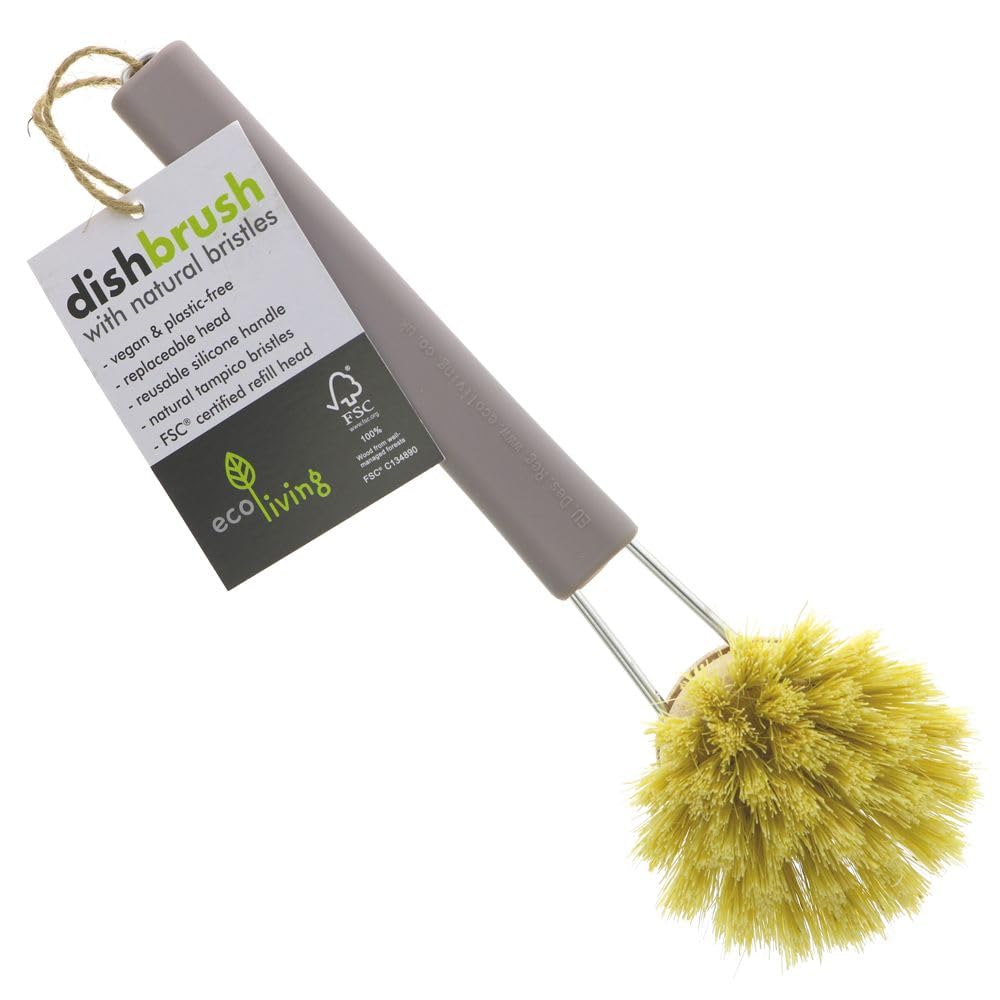 Eco Living Eco Plastic Free Dish Brush, 100% Plastic Free, Suitable for Vegans. (Grey)