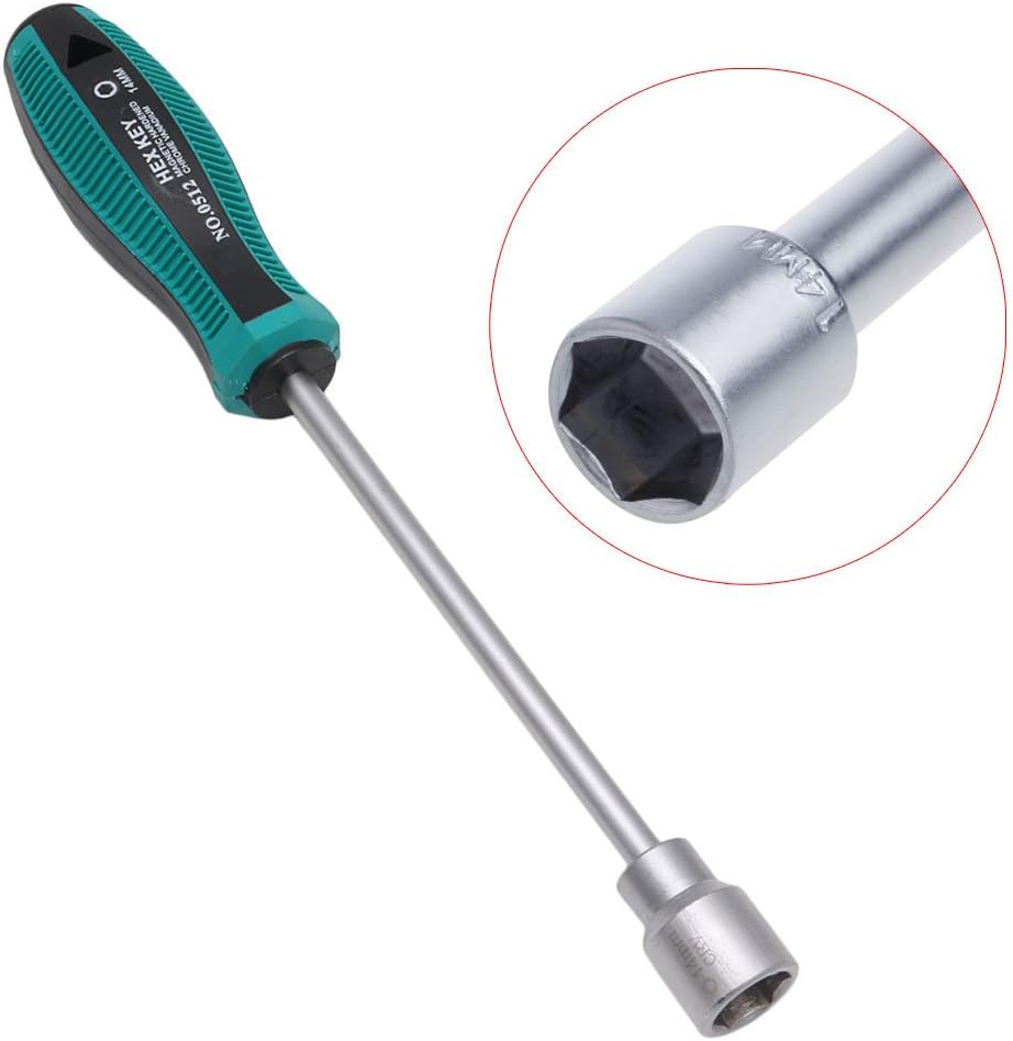 YUNAWU 1PC Metal Socket Driver Wrench Screwdriver Hex Nut Key Nutdriver Hand Tool (Chromed, 14.0mm)