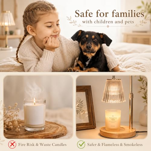 Funistree Candle Warmer Lamp with Timer & Dimmer, Height Adjustable Candle Warmer with 2 Bulbs, Birthday Gifts for Women Mum, New Home Gifts, Dimmable Candle Heater Lamp for Yankee Candles