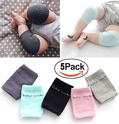 SYJO Baby Crawling Anti-Slip Knee Toddler Knee Elbow Pads Crawling Protecter Unisex Infant Elbow Leg Warmer, 5 Pairs