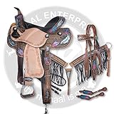 ME Enterprises Youth Child Premium Leather Western Barrel Racing Pony Miniature Horse Saddle Tack,Size 10-12 Inch Seat Available + Matching Leather Headstall, Breast Collar,Reins