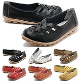 FUNOC Womens Ladies Casual Cut Out Leather Loafers Flat Shoes Moccasin Sandals
