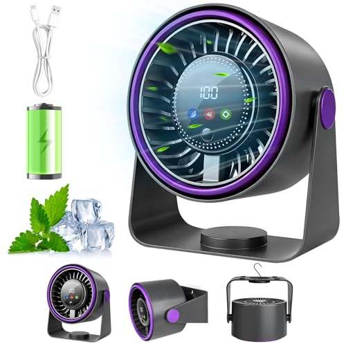 Silent Table Fan, Powerful USB Rechargeable Battery Powered Fan 3 in 1 Portable Fan 5 Speed 360° Adjustable Desk Fan for Camping Office Kitchen Camper
