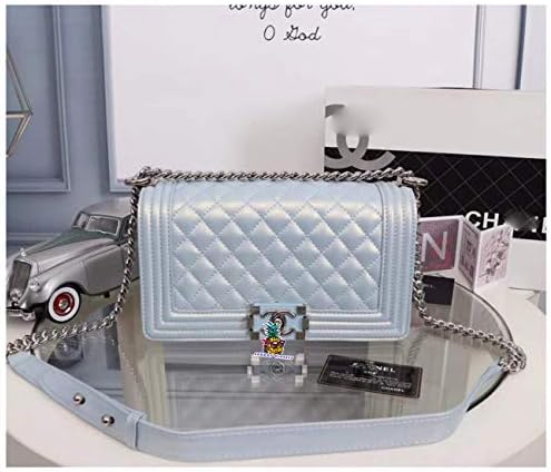 Boy Double C Bag 67086 696805 Grained Calfskin Ladies' Ruthenium-Finish Metal Flap Women's Crossbody Shoulder Bag - Blue