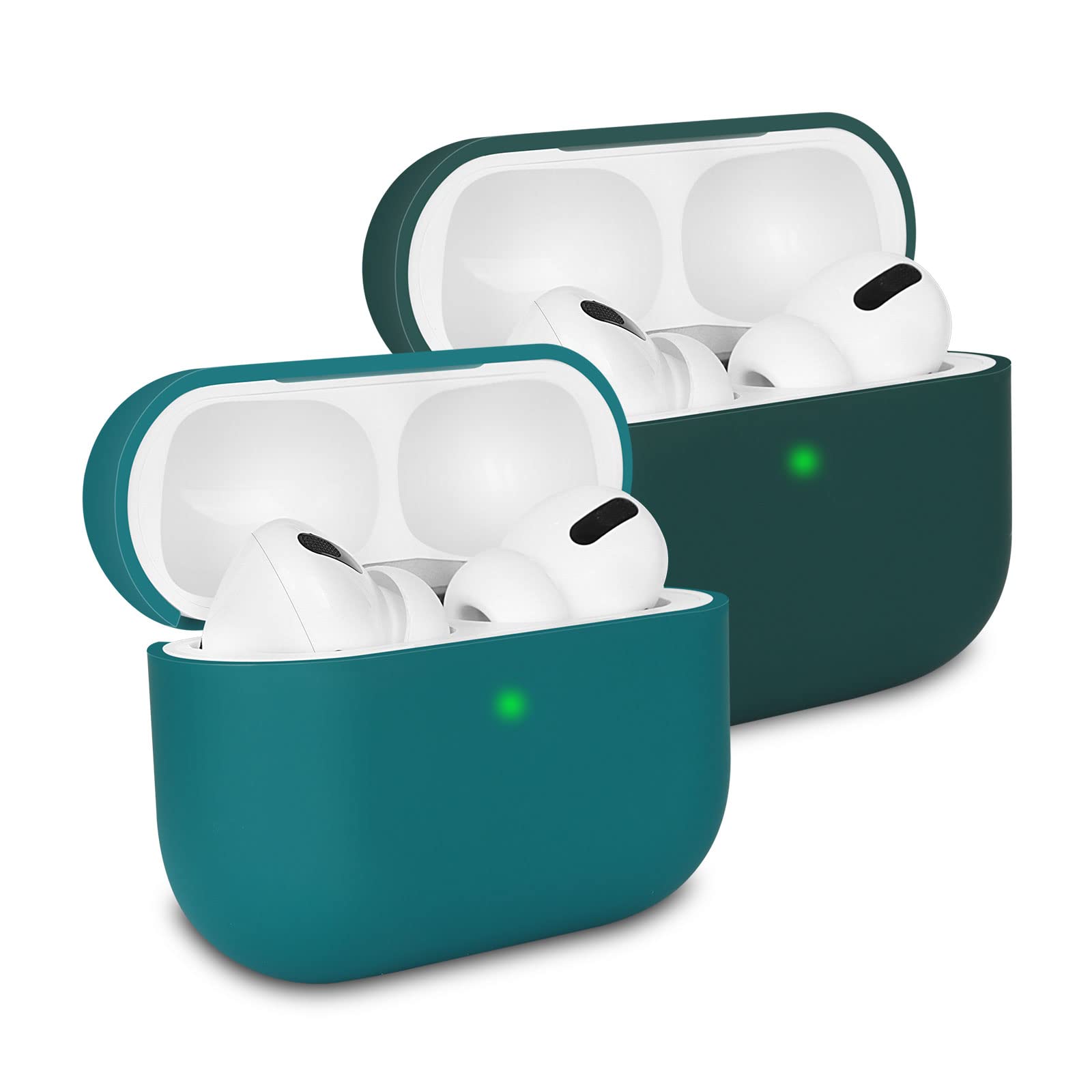 KOKOKA Case Cover Compatible with Airpods Pro, Soft Silicone Skin Case Cover Shock-Absorbing Protective Case for Airpods Pro, Front LED Visible, 2 Pack Dark Green/Deep Green