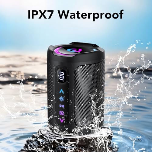 aowoka Portable Wireless Bluetooth Speaker with LED Light, Smart Digital Screen+Smart EQ, Bluetooth 5.4, Powerful Bass, IPX7 Waterproof, Speaker for Travel/Sport/Party/Bike