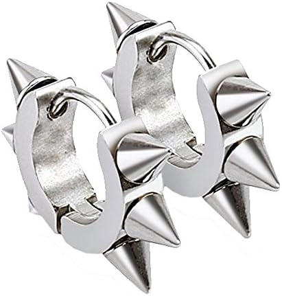 UM Jewelry Men Women Spikes Studded Surgical Stainless Steel Punk Spiky Round Huggie Hoop Earrings