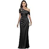 Lvminweaz One Shoulder Mother of The Bride Dresses for Women Long Lace Chiffon Mermaid Pleated Formal Evening Dresses