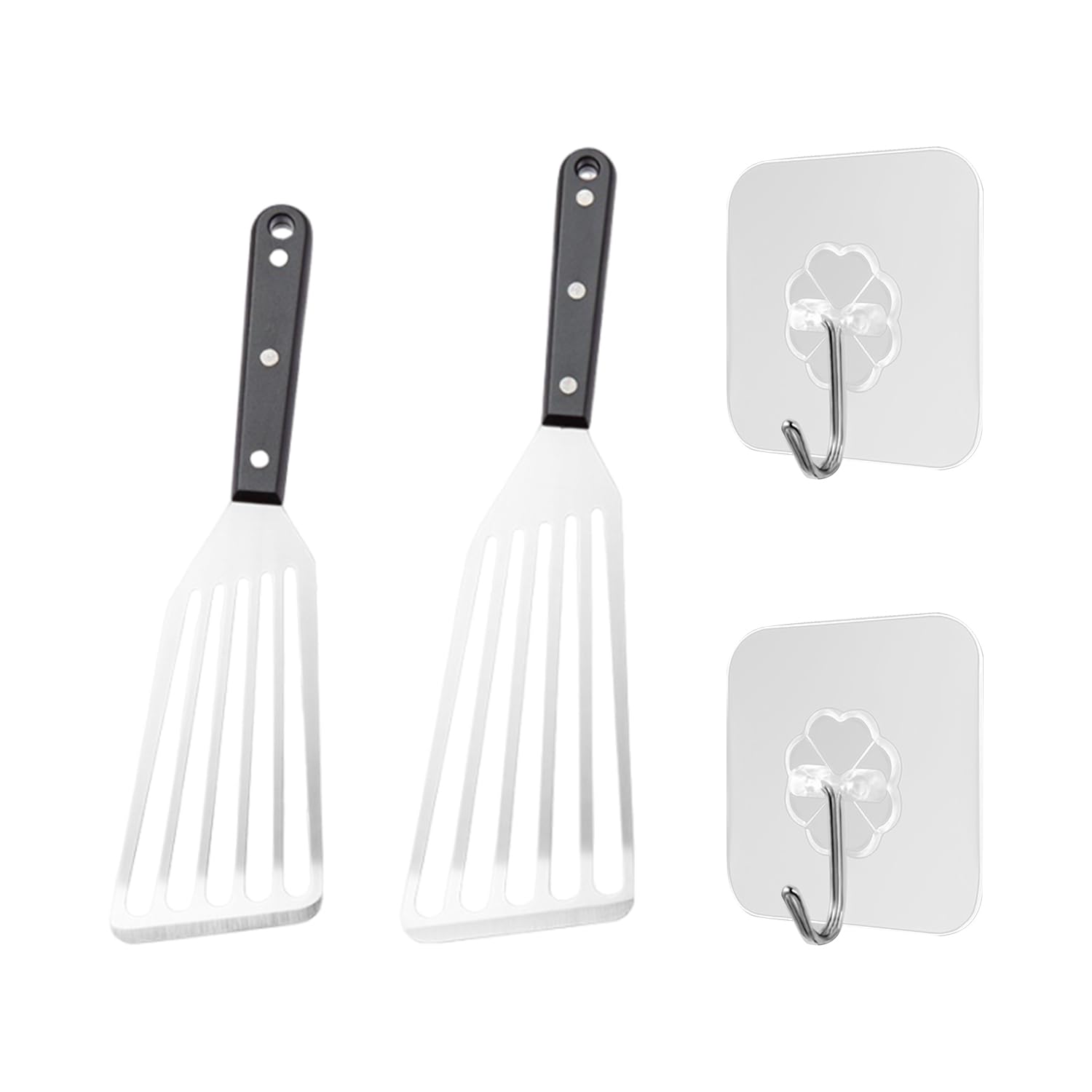 2 Pieces of Frying Spatula, 2 Pieces of Transparent Hooks, Metal Spatula, Stainless Steel Spatula, Fish Fillet Spatula, Metal Cooking Spatula, Steak Spatula, Multifunctional Fish Turner