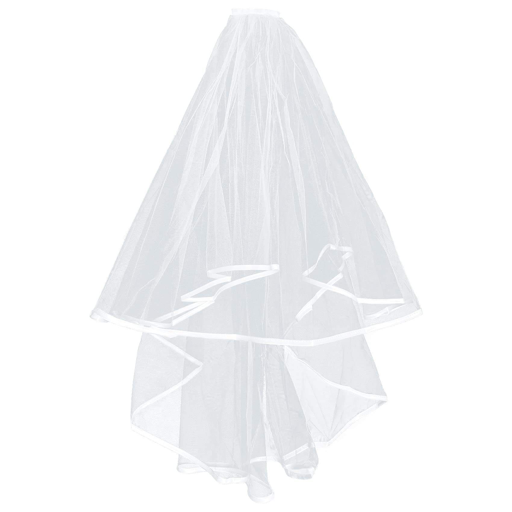 AUSUAYA Wedding Bridal Veil, Women Simple Tulle Cathedral Veil for Bachelorette Party and Wedding Hen Party W-V-1, Short - white - 2 levels 31.4/80 cm, eine Größe.