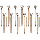 Bememo 12 Pieces Big Diamond Crystal Ballpoint Pens and 6 Pieces Ballpoint Pen Refills, Black Ink (Rose Gold)
