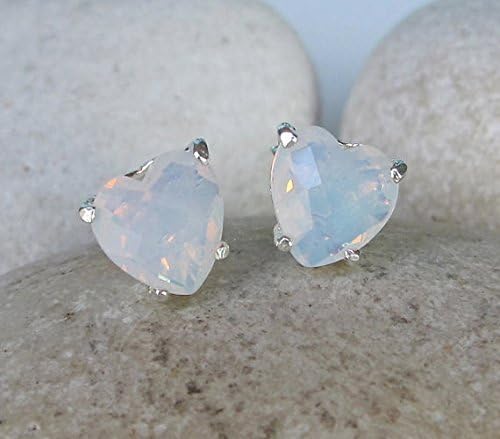 Heart Opalite Stud Earring- Opal Heart Post Earrings- Silver Stud Earrings- Unique Gemstone Stud- October Birthstone Earring