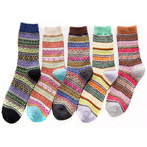 Getadate 5 Pairs Socks Women Thickened Socks Vintage Sock Ethnic Style Tube Cotton Socks Long Socks Warm Winter Crew Socks