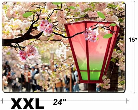 Liili Extra Large Mouse Pad XXL Extended Non-Slip Rubber Gaming Mousepad 24x15 Inch, 3mm thick Stitched Edge Desk Mat IMAGE ID: 25888725 Beautiful sakura