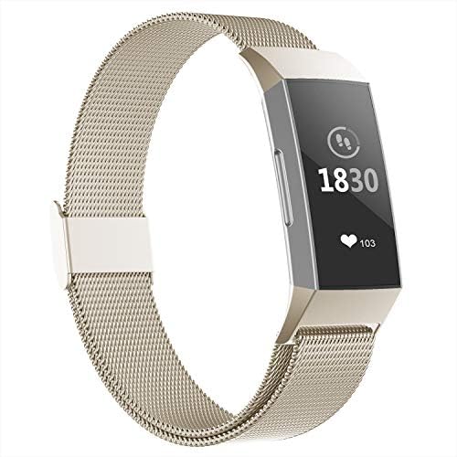 Recoppa Replacement Strap Bands Compatible For Fitbit Charge 3, Stainless Steel Metal Wristbands Smart Watch Bracelet Small Large Women Men