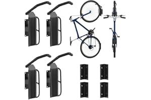 Hezeyferg Swivel Bike Rack Garage with Tire Tray, 170° Swing Bike Hangers for Garage Wall Mount, 5 Angle Choosable Vertical Bike Storage Rack Hook for Space Saving (Swivel-4Pack)